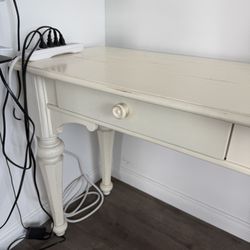 Wooden White Table With 2 Drawers For Sale