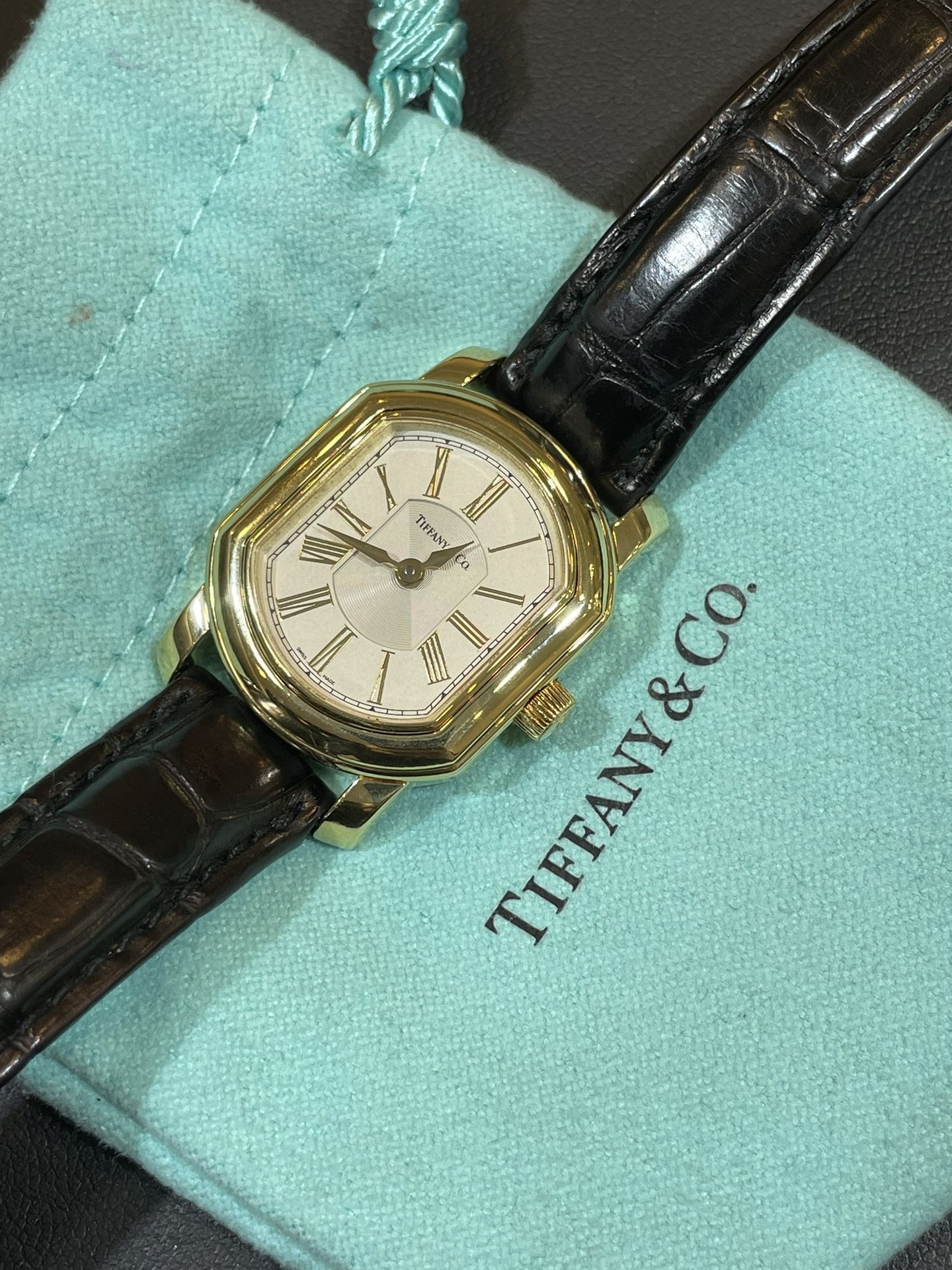 Tiffany & Co. Mark Coupe 18K Yellow Gold Roman Numeral Dial Leather Strap Watch (contact info removed)