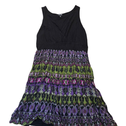 Apt. 9 black and multi-colored print sleeveless lined dress, PL. EUC.
