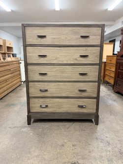 Tall Modern Wood Tone 5 Drawer Dresser