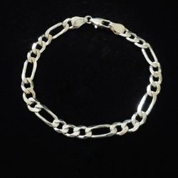 7" x 7mm Solid Sterling Silver Figaro Chain Bracelet. Made in Italy, Flawless!