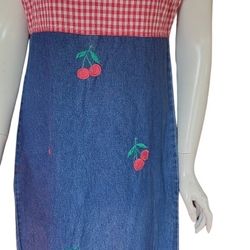Beautiful 80's Vintage Denimn Sleevelss Dress with cute strawberries. Size M /L  $30