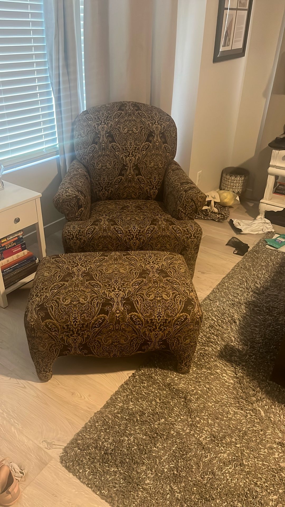 Paisley Cushioned Arm Chair With Matching Ottoman