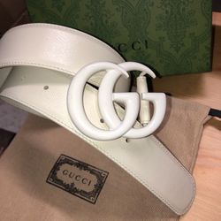 Men’s Gucci Belt White GG Leather Belt Authentic 