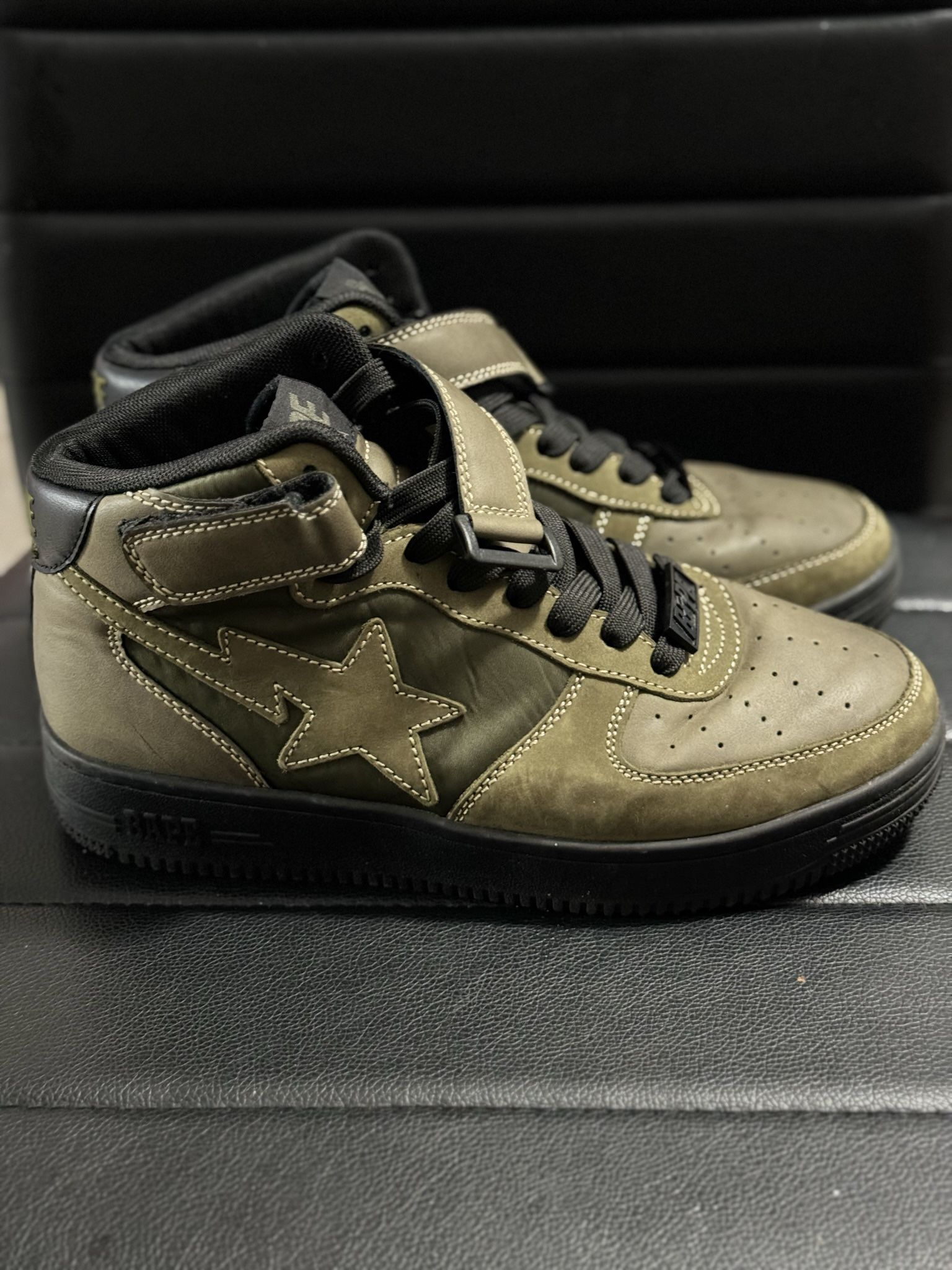 A Bathing Ape Bape Sta Mid Military Olive Green Sneakers