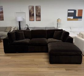 Chocolate Brown Velvet Sofa with Detachable Chaise/Ottoman 🛋️Same Day Availability🚚