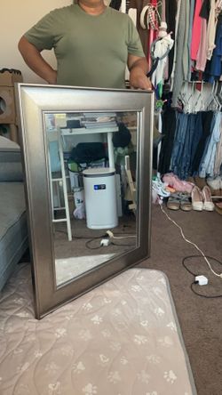 Gray framed mirror