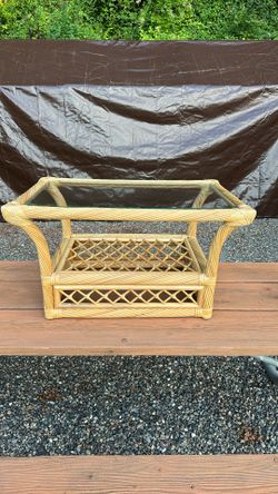 Wicker Coffee Table Tempered Glass