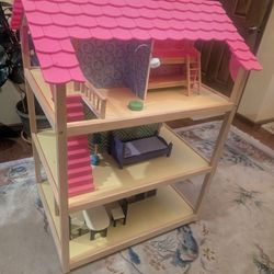 Kid Kraft Wood Dollhouse with Furniture on Wheels 