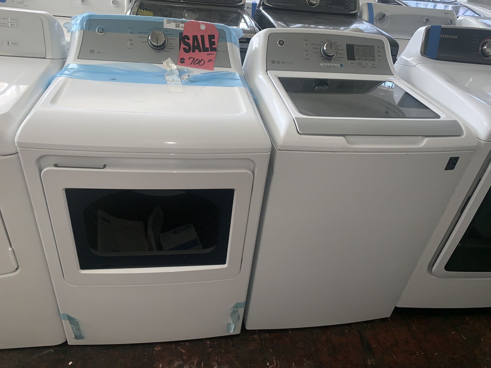 SALE- New scratch & dent GE top loading washer & electric dryer set with 6 months warranty