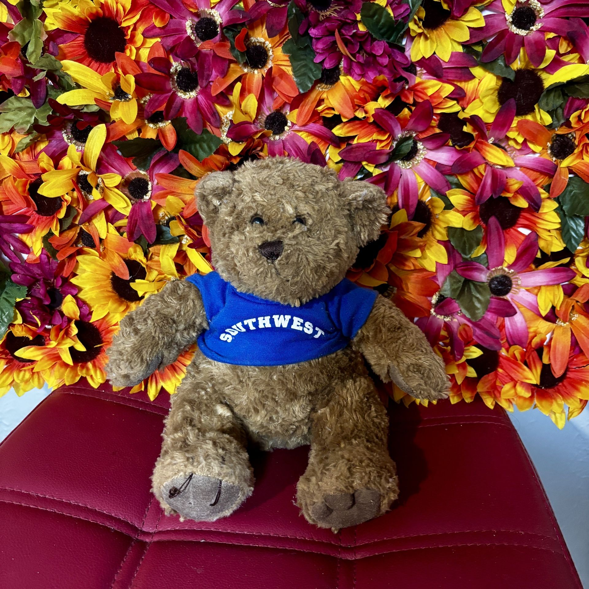 Southwest Airlines Collectible Teddy Bear Plush – Brown Small 8” – Blue Shirt Stuffed Animal