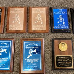 Lot of 8 sports plaques Youth football High school track & wrestling Trophy home decor Award