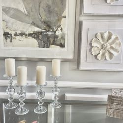 Four ZGallerie Pillar Shimmer Candles With  Crystal Holder