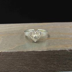 Size 4.25 Sterling Silver Rustic Petite Cubic Zirconia Heart Toe Band Ring