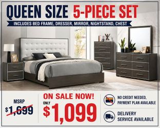 New in box Crown Mark b4100 queen size complete beddresser mirror night stand chest bedroom set special queen size no credit needed