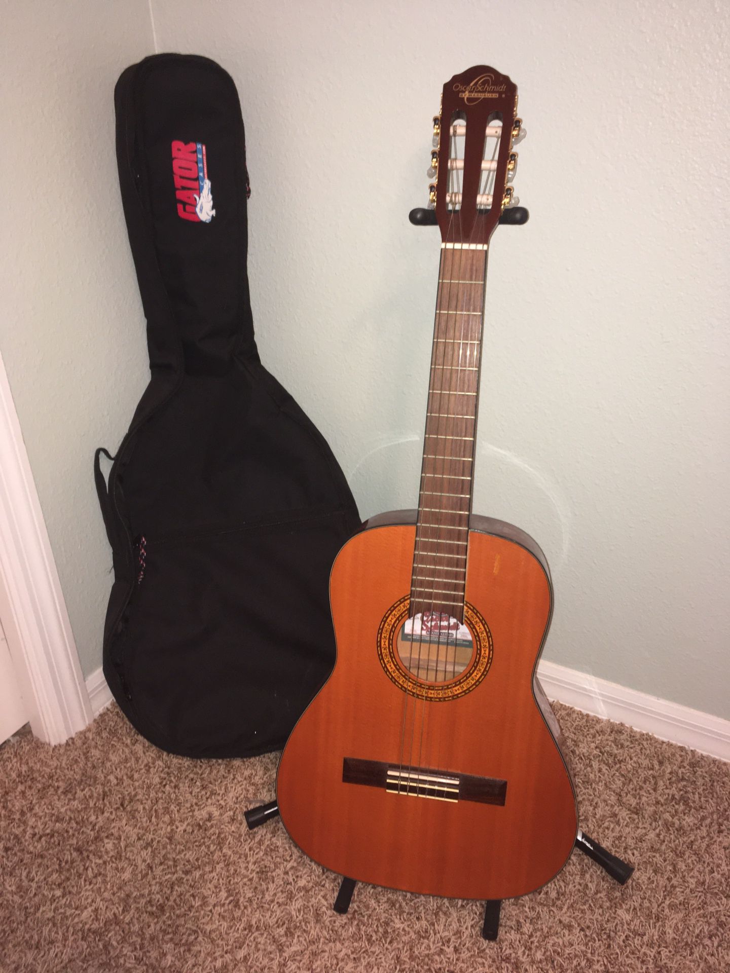 Guitar with case, stand and tuner