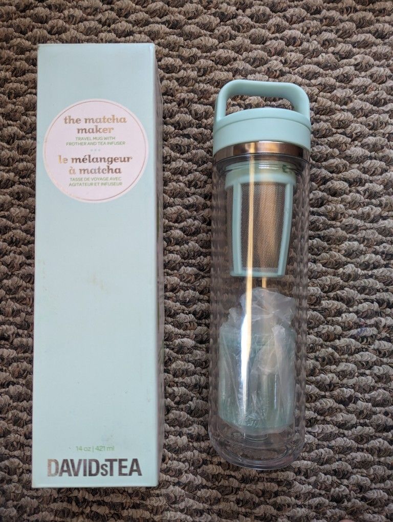 Matcha Green Tea Maker Frother Shake Fruit Infuser Insulated Bottle 14oz DAVIDs TEA Williams Sonoma Tevana French Press Fine Filtering Stainless Mesh
