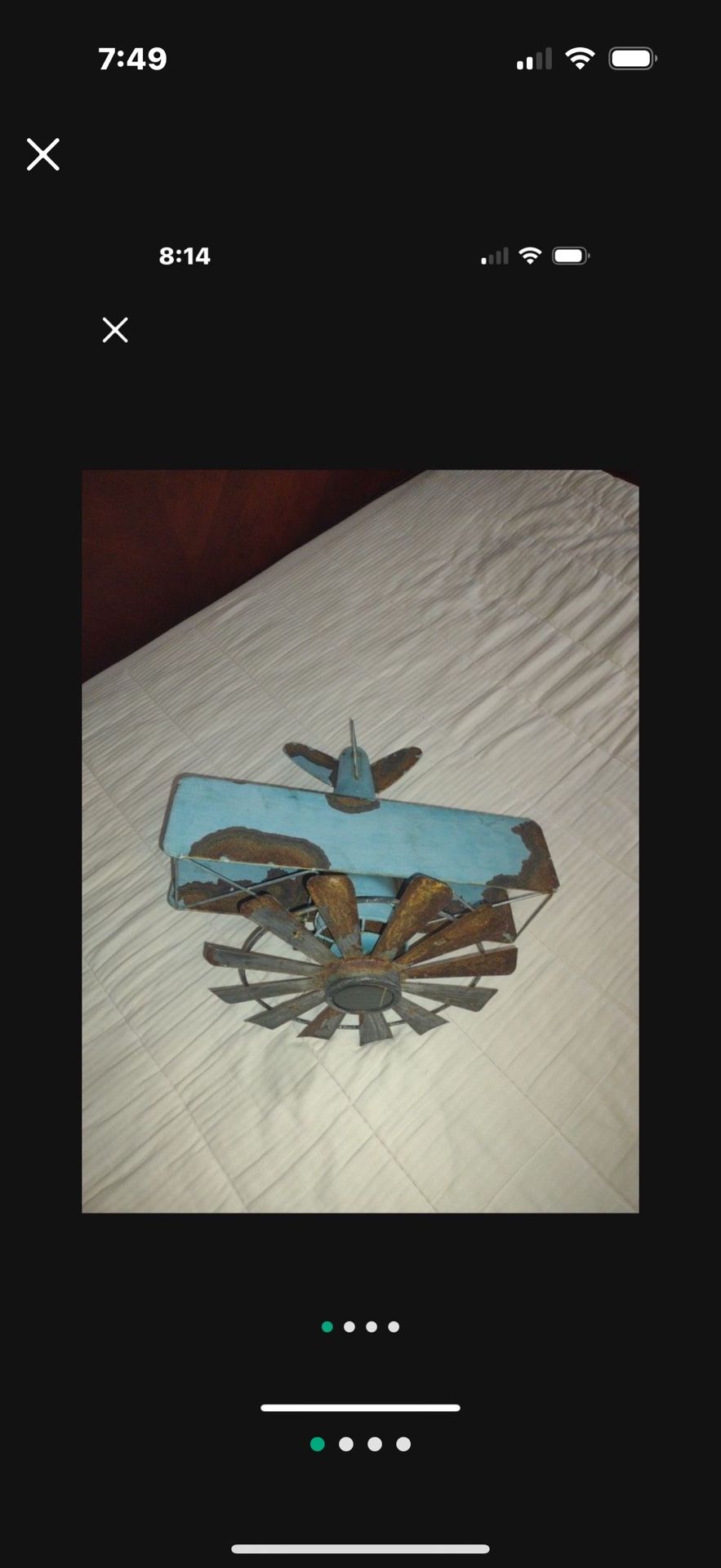 Restoration Project, Vintage Toy Airplane, Missing A Wheel With Rusting. 15 " Wide By 15 " Long