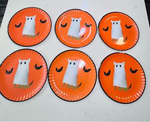 Cynthia Rowley Halloween Dog Ghost Plates Set Of 6 NEW