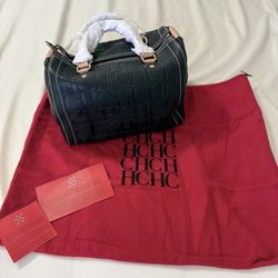 NWOT Authentic Carolina Herrera Black Genuine Leather CHCH ANDY Satchel Bag