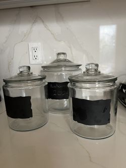 Pier1 Kitchen Glass Jar with Glass Cap and Blackboard Sticker
