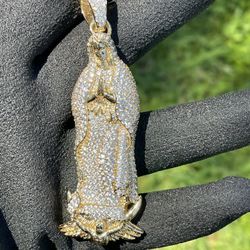 14K Gold filled Diamond Virgin Mary Pendant