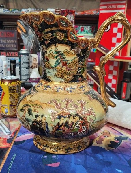 Large Japanese Vase/Pitcher Hand Painted