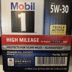 Mobil 1 Full Synthetic 5W-30 High Mileage (6-Quart Sealed Box)