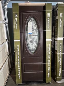 Masonite Chestnut Mahogany Fiberglass Front Door 36x80 RH Inswing / Puerta Exterior