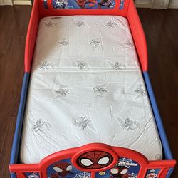 new just assembled spider-man toddler bed with mattress 