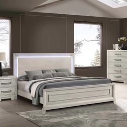 King Size Led Light Bed W Orthopedic Mattress 