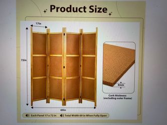 Brand new 6ft 4 panel cork room divider