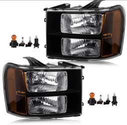 New 2007-2013 Gmc Sierra Black Housing Headlights/Mikas Nuevas Negras