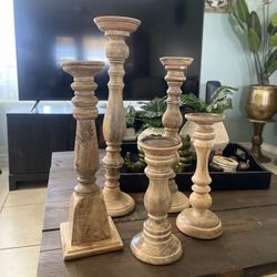 - Natural Washed Wood Candle Holder Vintage 