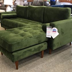 Stylish Green Velvet Sectional Sofa