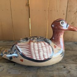 Vintage Tonala Mexican Folk Art Pottery Duck