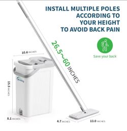 oshang Mop and Bucket Set for Home Floor Cleaning, Hands Free Flat Mop, Stainless-Steel Handle, 4 Washable & Reusable Microfiber Pads.