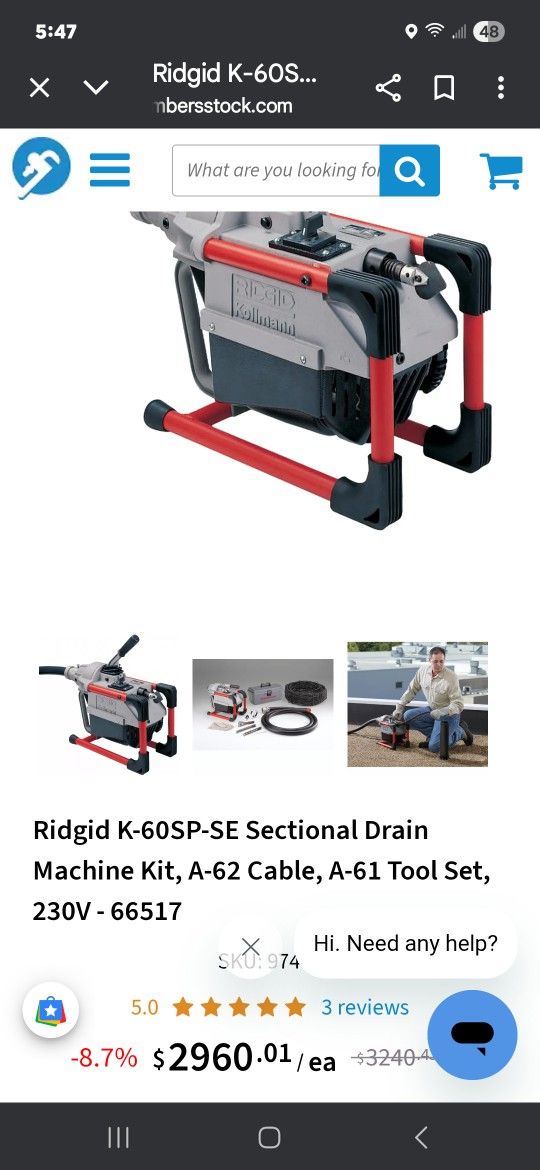 Rigid K-60 SP Retail Price 2900.00 My Price 1250.00