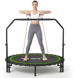 40''Rebounder Trampoline for Adults, 450-550 lbs Foldable Mini Trampoline with Handle – Indoor Outdoor Fitness Trampoline with Resistance Bands for Ca