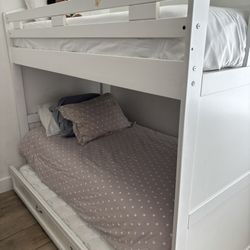 Twin Bunk Bed With Trundle + 3 Matresses