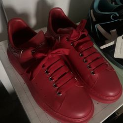 Alexander McQueen Oversized Red Leather Lace Up Low Top Sneakers