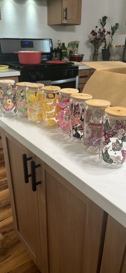 Glass Can Cups with Bamboo Lids