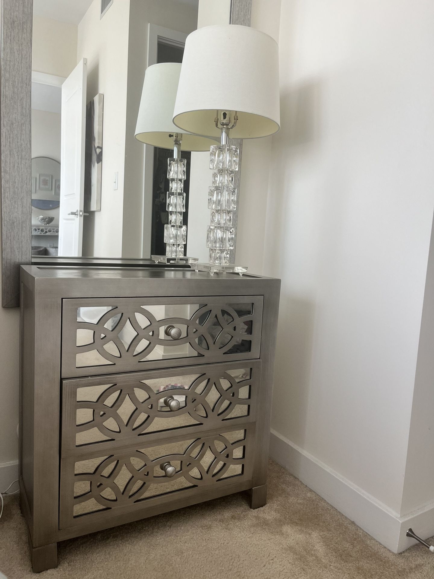 Silver Mirrored Oversized Nightstand
