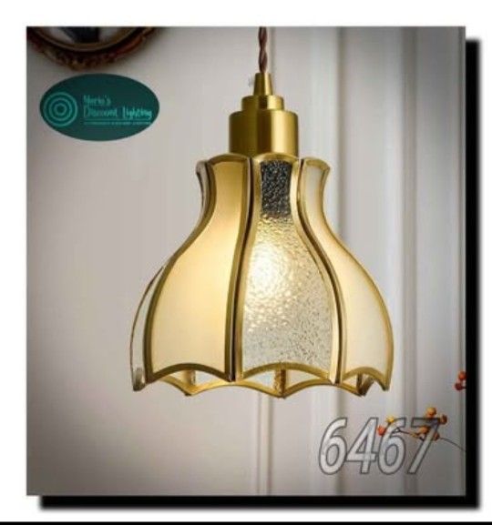 Qgiytp Vintage Pendant Light with Stained Glass Shade Antique Brass