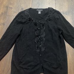 Womans Black 3/4 Sleeve Sweater Cardigan Size Large By Grace Elements #6