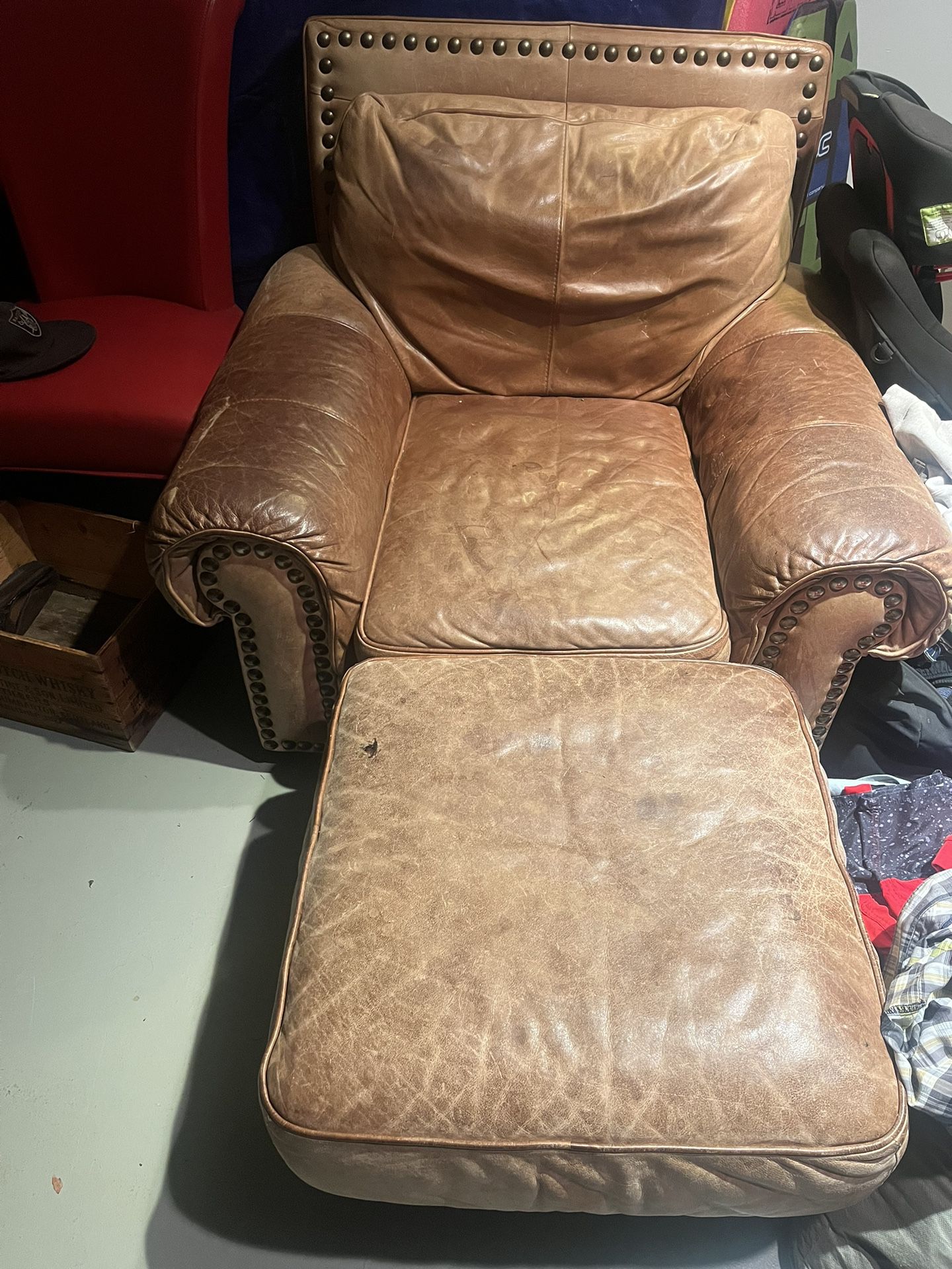 Italian Leather Chair & Ottoman 
