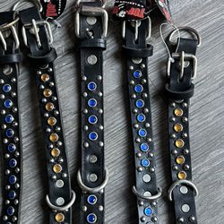 Leather Dog Collar Genuine Cowhide Leather Gems 