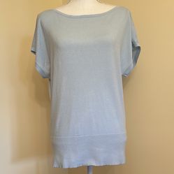 Ann Taylor Boatneck Short Sleeve Top, Size L, Blue