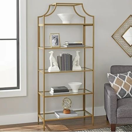 Better Homes & Gardens 71" Nola 5 Tier Etagere Bookcase, Gold Finish Gold - L: 30.0" x W: 14.5" x H: 70.9"