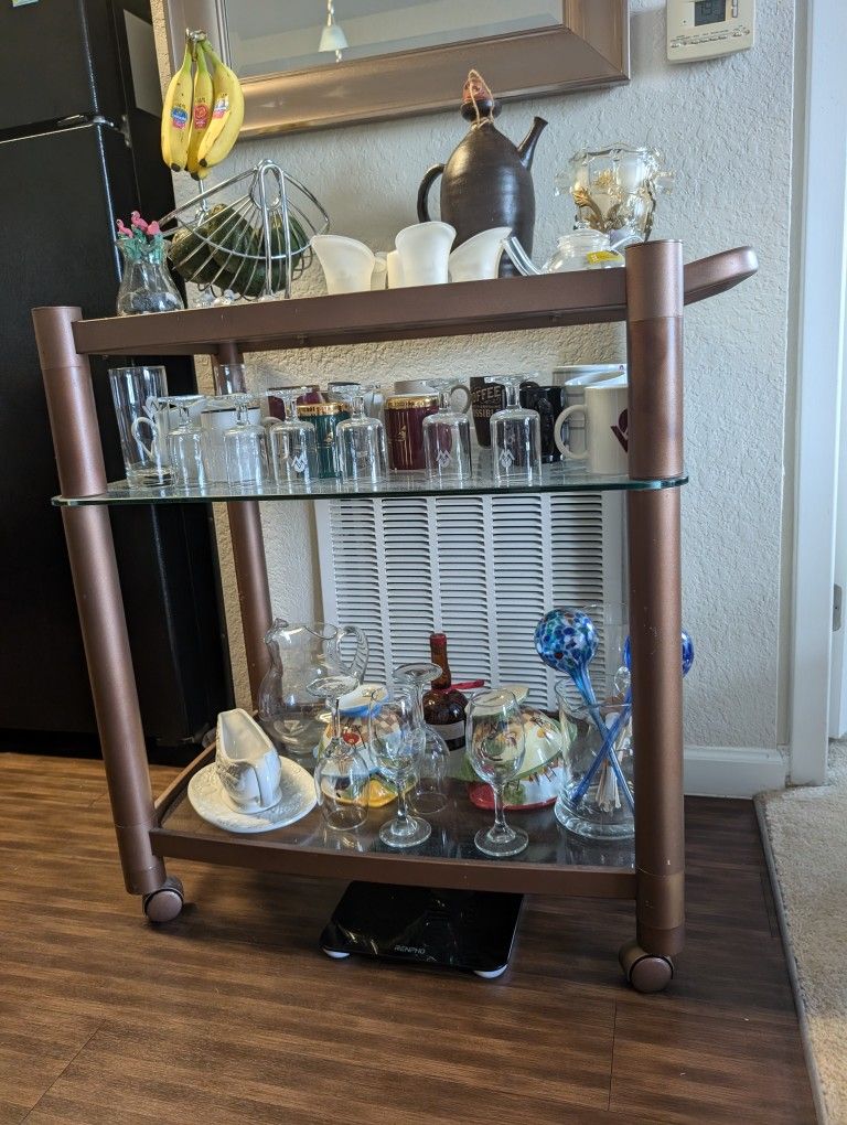 Metal Catering Table With Weals,3 glass Heavy Shelves